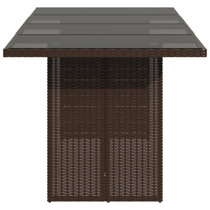 Trädgårdsbord med glasskiva brun 190x80x74 cm konstrotting
