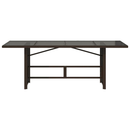 Trädgårdsbord med glasskiva brun 190x80x74 cm konstrotting
