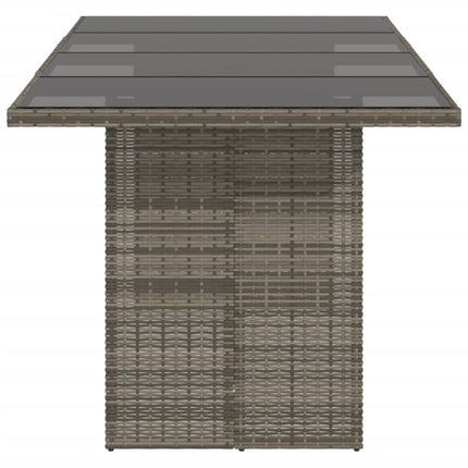 Trädgårdsbord med glasskiva grå 190x80x74 cm konstrotting