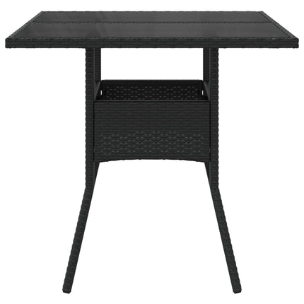 Trädgårdsbord med glasskiva svart 80x80x75 cm konstrotting