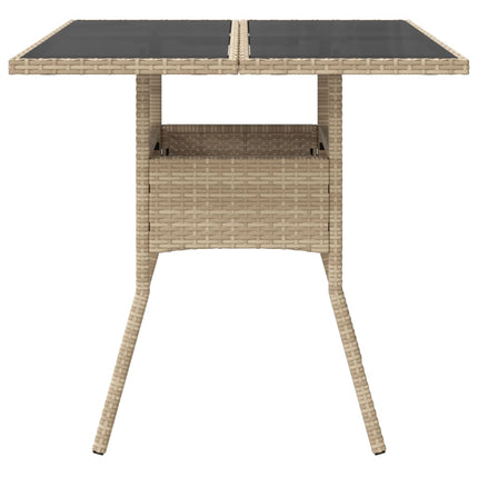 Trädgårdsbord med glasskiva beige 80x80x75 cm konstrotting