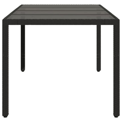Trädgårdsbord med glasskiva svart 190x90x75 cm konstrotting