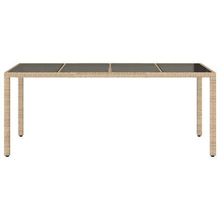 Trädgårdsbord med glasskiva beige 190x90x75 cm konstrotting