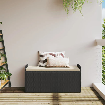 Förvaringsbänk med dyna svart 115x51x52 cm konstrotting
