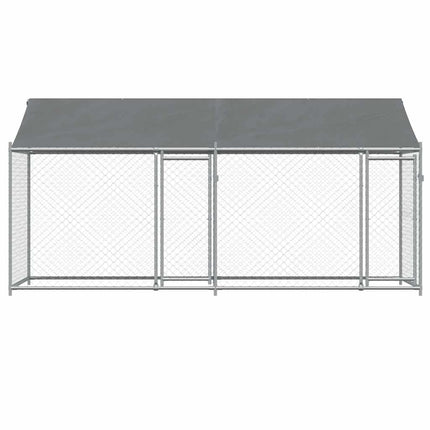 Hundgård med tak och dörrar grå 4x2x2 cm galvaniserat stål