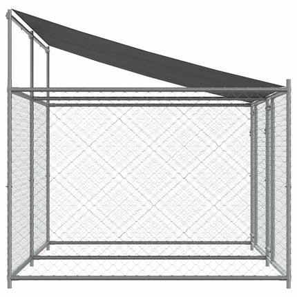 Hundgård med tak och dörrar grå 4x2x2 cm galvaniserat stål