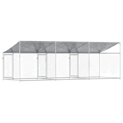 Hundgård med tak och dörrar grå 6x2x2 cm galvaniserat stål