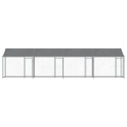 Hundgård med tak och dörrar grå 8x2x2 cm galvaniserat stål