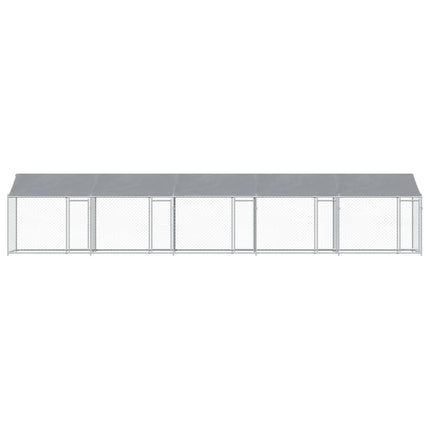 Hundgård med tak och dörrar grå 10x2x2 cm galvaniserat stål