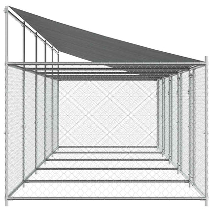 Hundgård med tak och dörrar grå 10x2x2 cm galvaniserat stål
