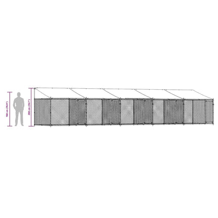 Hundgård med tak och dörrar grå 10x2x2 cm galvaniserat stål