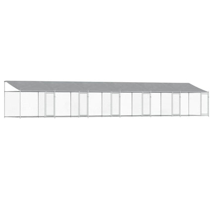 Hundgård med tak och dörrar grå 12x2x2 cm galvaniserat stål