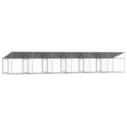 Hundgård med tak och dörrar grå 12x2x2 cm galvaniserat stål