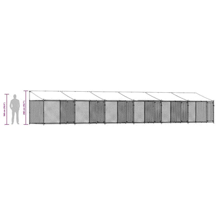Hundgård med tak och dörrar grå 12x2x2 cm galvaniserat stål