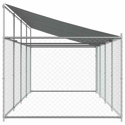 Hundgård med tak och dörr grå 8x2x2 cm galvaniserat stål