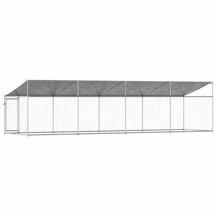 Hundgård med tak och dörr grå 8x2x2 cm galvaniserat stål