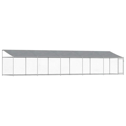 Hundgård med tak och dörr grå 10x2x2 cm galvaniserat stål