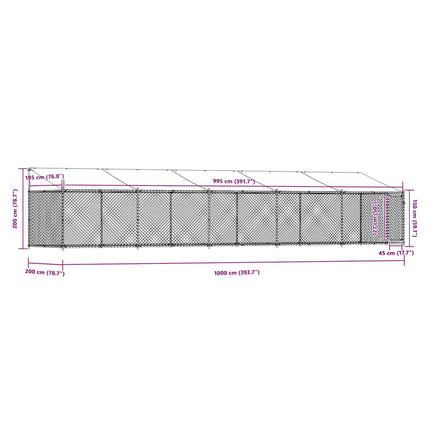 Hundgård med tak och dörr grå 10x2x2 cm galvaniserat stål