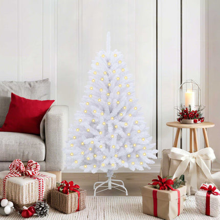 Konstgjord julgran med 150 LED-lampor Vit 120 cm PVC och metall
