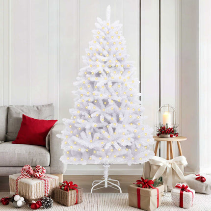 Konstgjord julgran med 300 LED-lampor Vit 180 cm PVC och metall