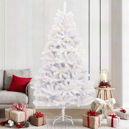 Konstgjord julgran med 300 LED-lampor Vit 210 cm PVC och metall