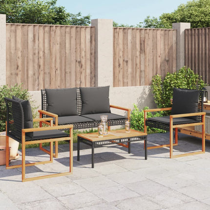 Loungegrupp för trädgården med dynor 4 delar svart konstrotting