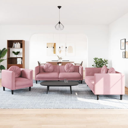 Soffgrupp med dynor 3 delar rosa sammet
