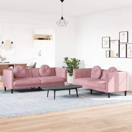 Soffgrupp med kuddar 2 delar rosa sammet