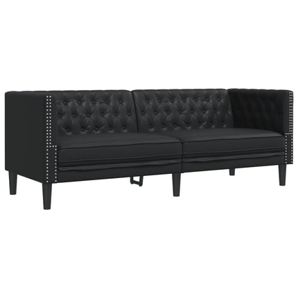Soffgrupp chesterfield 3 delar svart konstläder