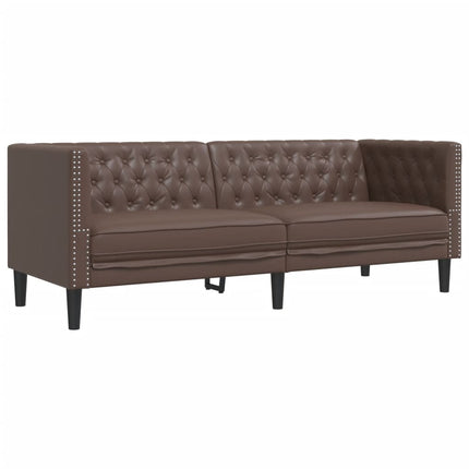 Soffgrupp chesterfield 3 delar brun konstläder