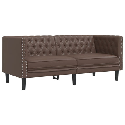 Soffgrupp chesterfield 3 delar brun konstläder