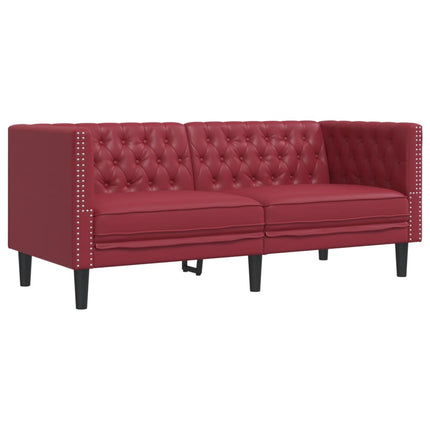 Soffgrupp chesterfield 3 delar vinröd konstläder