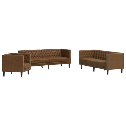Soffgrupp chesterfield 3 delar brun konstmocka