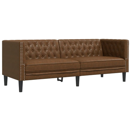 Soffgrupp chesterfield 3 delar brun konstmocka