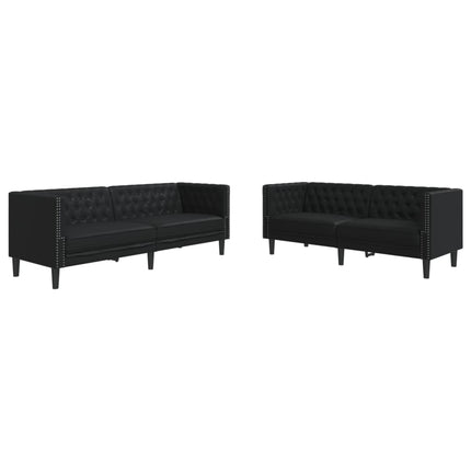 Soffgrupp chesterfield 2 delar svart konstläder