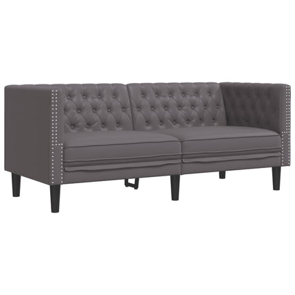 Soffgrupp chesterfield 2 delar grå konstläder