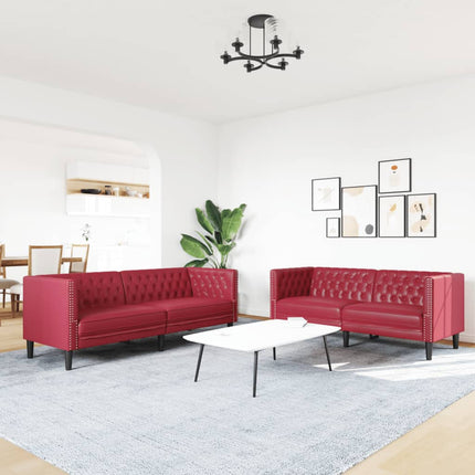 Soffgrupp chesterfield 2 delar vinröd konstläder