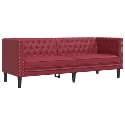 Soffgrupp chesterfield 2 delar vinröd konstläder
