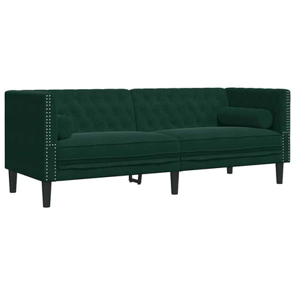 Soffgrupp chesterfield 3 delar bolsterkuddar mörkgrön sammet