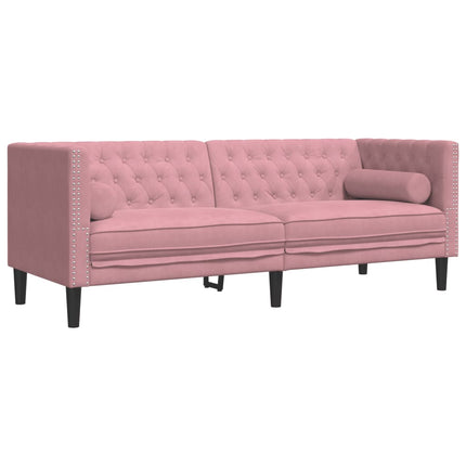 Soffgrupp chesterfield 3 delar bolsterkuddar rosa sammet