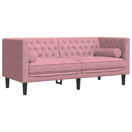 Soffgrupp chesterfield 3 delar bolsterkuddar rosa sammet