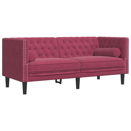 Soffgrupp chesterfield 3 delar bolsterkuddar vinröd sammet