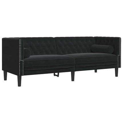 Soffgrupp chesterfield 3 delar bolsterkuddar svart sammet