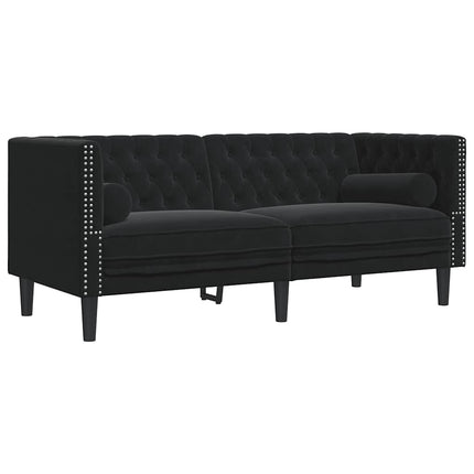 Soffgrupp chesterfield 3 delar bolsterkuddar svart sammet