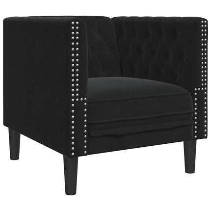 Soffgrupp chesterfield 3 delar bolsterkuddar svart sammet