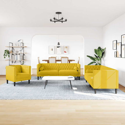 Soffgrupp chesterfield 3 delar bolsterkuddar gul sammet