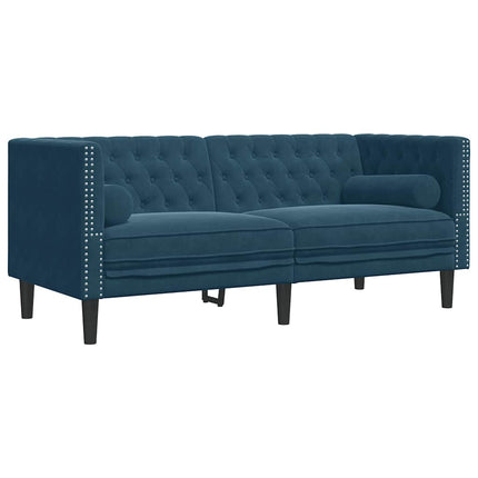 Soffgrupp chesterfield 3 delar bolsterkuddar blå sammet