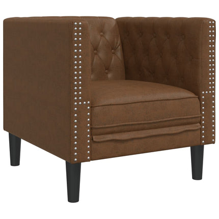 Soffgrupp chesterfield 3 delar bolsterkuddar brun konstmocka