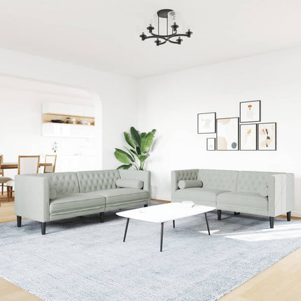 Soffgrupp chesterfield 2 delar bolsterkuddar ljusgrå sammet