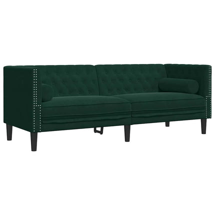 Soffgrupp chesterfield 2 delar bolsterkuddar mörkgrön sammet